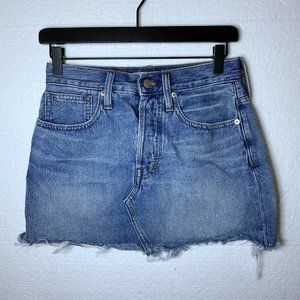 Madewell Womens Size 24 Rigid Denim Jean A-Line Mini Skirt Raw Hem Medium Wash